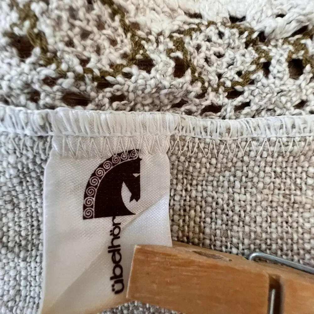 Vtg Austrian Übelhör Linen Blend Table Runner Lace Trim Floral Embroidery